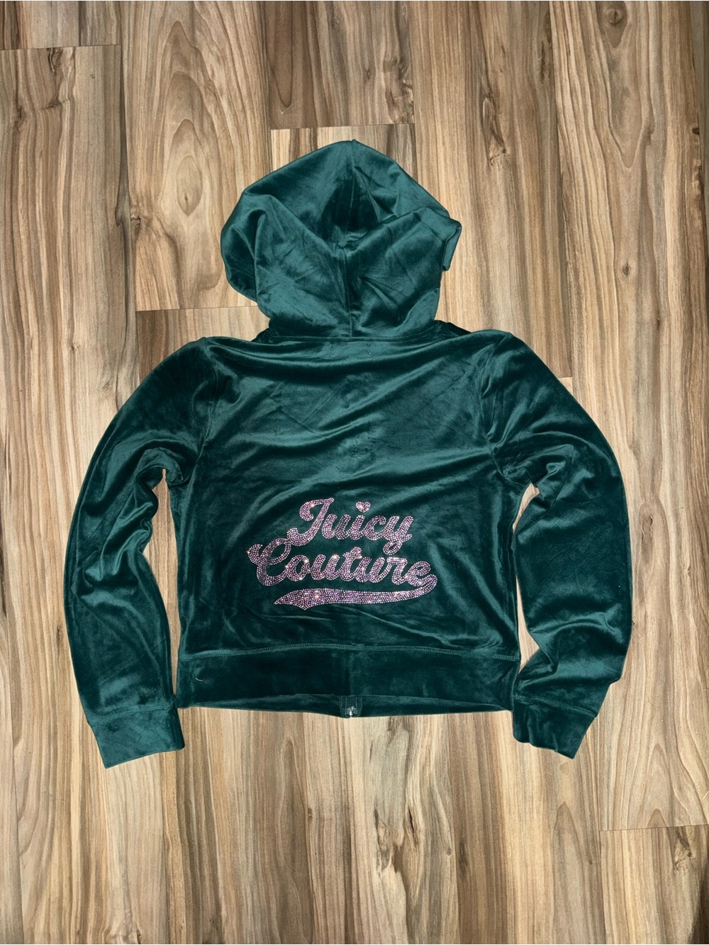 Juicy Couture Hoodie Womens Medium Evergreen Velour Full Zip Rhinestone Logo New